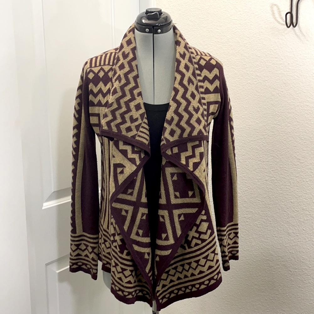 Angie Geometric Knit Drape Front Cardigan
